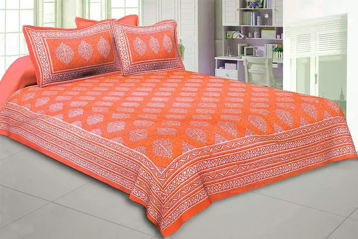 DRAVY HANDICRAFTS Double Bedsheet Rajasthani Jaipuri Traditional Printed Bedspread Bedcover Cotton Double Bedsheet with 2 Pillow Covers Size-90x84 Inches