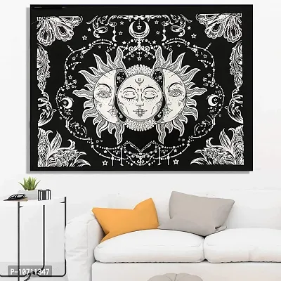 DRAVY HANDICRAFTS Cotton Sun Moon and Star Tapestry Wall Hanging (Twin, 84x54 Inches, Black & White)-thumb4