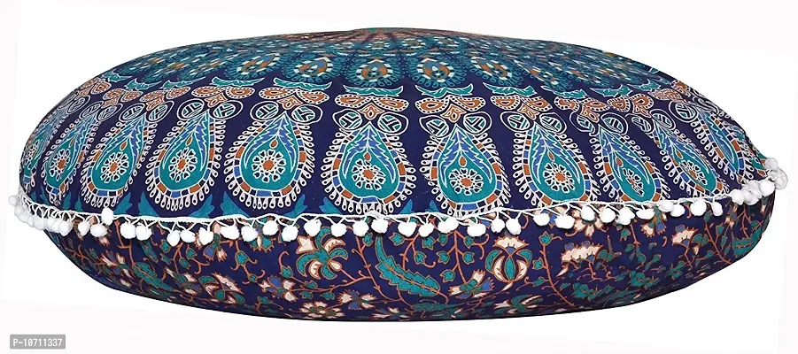 Jiya MURTI Arts Tapestry Pouf Floor Cotton Cushion Cover Ottoman Without Filler (Size- 32""X32"" inches Round)-thumb0