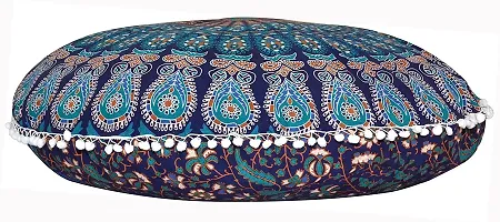 Jiya MURTI Arts Tapestry Pouf Floor Cotton Cushion Cover Ottoman Without Filler (Size- 32""X32"" inches Round)