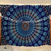 DRAVY HANDICRAFTS Tapestry Mandala Peacock Wing Tapestry Wall Hanging Bedsheet Cotton Bedsheet Wall Tapestry Bed Cover Wall Hanging Tapestry (Blue, Twin (84X54 Inches))-thumb2