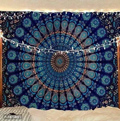 DRAVY HANDICRAFTS Tapestry Mandala Peacock Wing Tapestry Wall Hanging Bedsheet Cotton Bedsheet Wall Tapestry Bed Cover Wall Hanging Tapestry (Blue, Twin (84X54 Inches))-thumb3