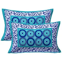 DRAVY HANDICRAFTS 300 TC Cotton Dobule Bedsheet Rajasthani Jaipuri Traditional Printed Bedspread Bedcover with 2 Pillow Covers (Blue and Green, Double (100x90 Inches))-thumb3