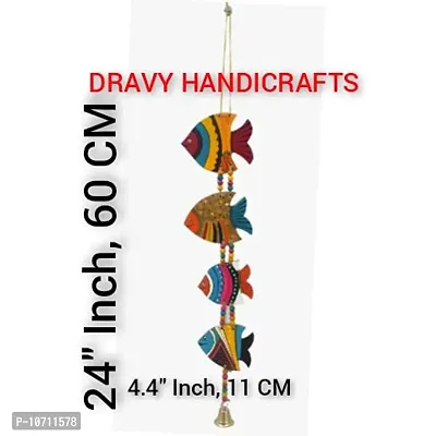 DRAVY HANDICRAFTS Hanging Fish Handmade and Hand-Painted Main Door Latkan Toran for Pooja Garden Wall Hanging Balcony Decoration Items for Room Wall D?cor for Home (Length-24 inch) (Multicolour 3)-thumb3