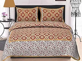 DRAVY HANDICRAFTS Cotton Double Bedsheet 300 TC Rajasthani Jaipuri Ahmadabad Traditional Printed Bedspread Bedcover Cotton Double Bedsheet with 2 Pillow Covers Size-90x84 Inches (Brown)-thumb3