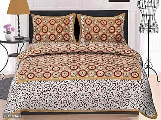 DRAVY HANDICRAFTS Cotton Double Bedsheet 300 TC Rajasthani Jaipuri Ahmadabad Traditional Printed Bedspread Bedcover Cotton Double Bedsheet with 2 Pillow Covers Size-90x84 Inches (Brown)-thumb4