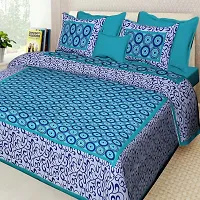 DRAVY HANDICRAFTS 300 TC Cotton Dobule Bedsheet Rajasthani Jaipuri Traditional Printed Bedspread Bedcover with 2 Pillow Covers (Blue and Green, Double (100x90 Inches))-thumb1