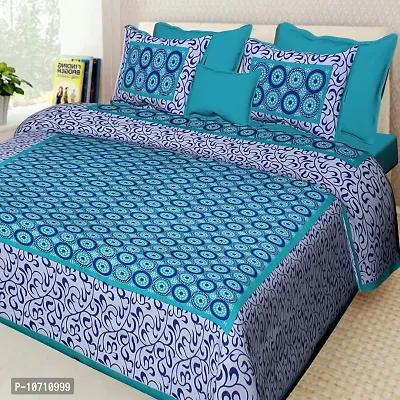 DRAVY HANDICRAFTS 300 TC Cotton Dobule Bedsheet Rajasthani Jaipuri Traditional Printed Bedspread Bedcover with 2 Pillow Covers (Blue and Green, Double (100x90 Inches))-thumb2