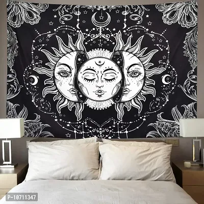 DRAVY HANDICRAFTS Cotton Sun Moon and Star Tapestry Wall Hanging (Twin, 84x54 Inches, Black & White)-thumb5