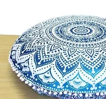 Jiya MURTI Arts Tapestry Pouf Mandala Large Floor Cushion Cover Ottoman Without Filler (32" inches Round) Blue Ombre-thumb3