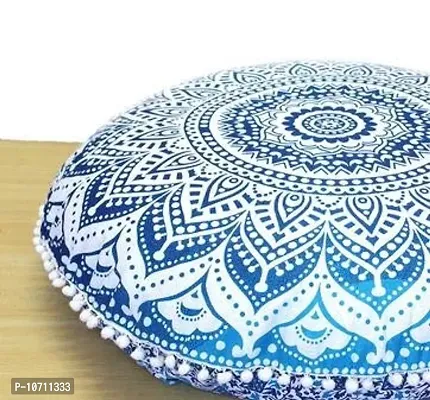 Jiya MURTI Arts Tapestry Pouf Mandala Large Floor Cushion Cover Ottoman Without Filler (32" inches Round) Blue Ombre-thumb4