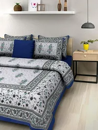 DRAVY HANDICRAFTS 300 TC Cotton Double Bedsheet Ahmadabad Rajasthani Jaipuri Printed Bedsheet Bedspread Bedcover Bedsheet with 2 Pillow Covers (Size-90x84 Inches) (Blue, Double, Queen)-thumb2