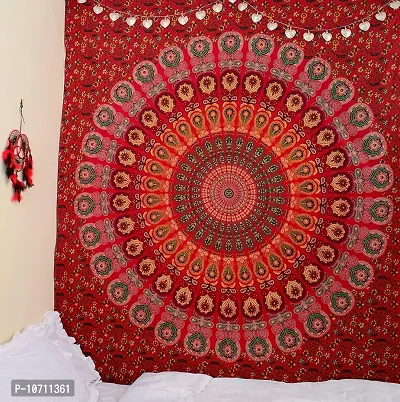 Dravy Handicrafts Peacock Wing Single Wall Hanging Tapestry/Bedspread/ Throw Blanket/ Mat (Red, 84 x 54 Inches)-thumb0