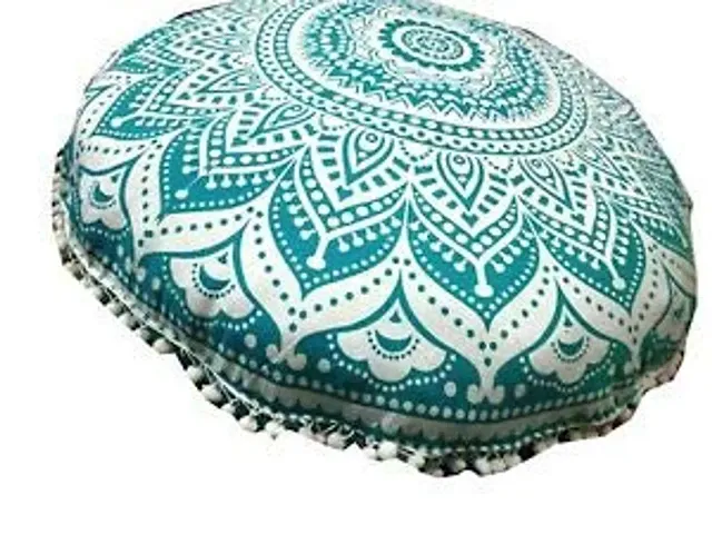 DRAVY HANDICRAFTS Tapestry Pouf Soft Cozy Large Floor Cushion Cover Ottoman Without Filler Size-32 inches Round Green Ombre Patang