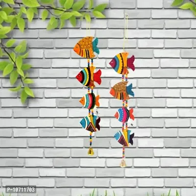 DRAVY HANDICRAFTS Hanging Fish Hand-Painted Main Door Latkan Toran For Garden Decorative Wall Hanging Balcony Decoration Hanging Items For Living Room Wall D?cor Decorative for Home (Set Of 2 Unit) (Size-24 Inches)(Multicolour 2)