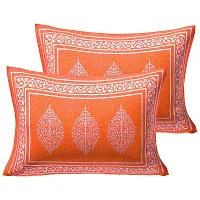 DRAVY HANDICRAFTS 300 TC Poddha Cotton Dobule Bedsheet Rajasthani Jaipuri Traditional Printed Bedspread Bedcover with 2 Pillow Covers (Orange, Double (100x90 Inches))-thumb1