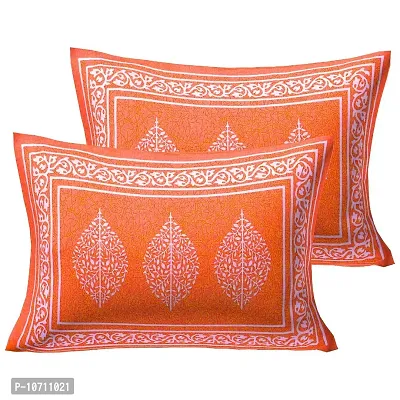 DRAVY HANDICRAFTS 300 TC Poddha Cotton Dobule Bedsheet Rajasthani Jaipuri Traditional Printed Bedspread Bedcover with 2 Pillow Covers (Orange, Double (100x90 Inches))-thumb2