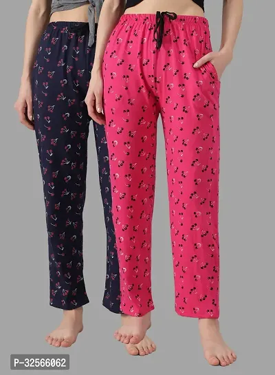 Trendy Multicoloured Cotton Printed Pajama For Women Pack Of 2-thumb0