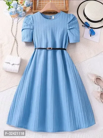 Stylish Blue Cotton Solid Frocks For Girl