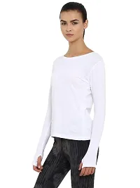 Ap'pulse Women's Solid Slim Fit Tshirt (AP-WN-RN-LS-THUMBOPEN-405_White Medium)-thumb2