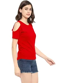 Ap'pulse Women's Cold Shoulder T-Shirt Red-thumb3