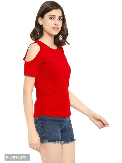 Ap'pulse Women's Cold Shoulder T-Shirt Red-thumb4