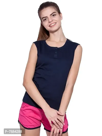 Ap'pulse Women's Sleeveless Henley Tshirt Navy