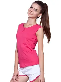 Ap'pulse Women's Sleeveless Henley Tshirt Dark Pink-thumb2