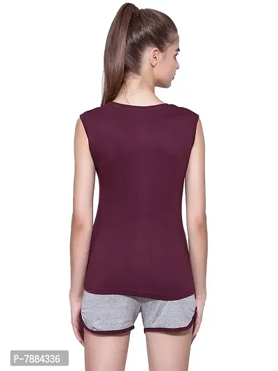 Ap'pulse Women's Sleeveless Henley Tshirt Maroon-thumb4