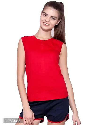 Ap'pulse Women's Sleeveless Henley Tshirt Red-thumb0