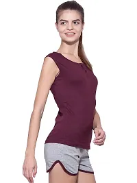 Ap'pulse Women's Sleeveless Henley Tshirt Maroon-thumb1