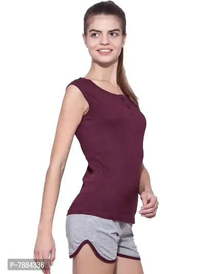 Ap'pulse Women's Sleeveless Henley Tshirt Maroon-thumb2