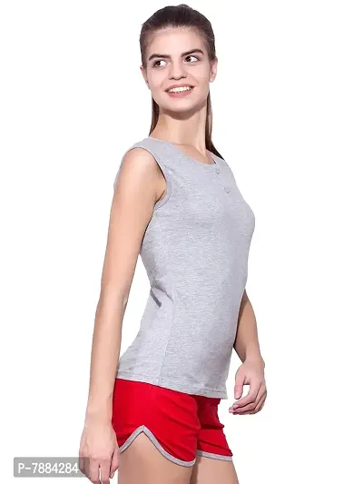 Ap'pulse Women's Sleeveless Henley Tshirt Grey Melange-thumb3