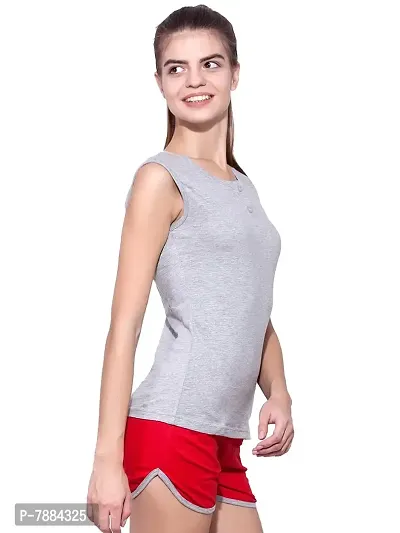 Ap'pulse Women's Sleeveless Henley Tshirt Grey Melange-thumb2