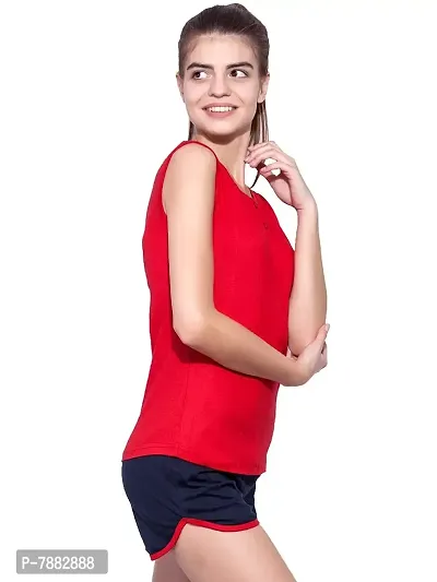 Ap'pulse Women's Sleeveless Henley Tshirt Red-thumb3