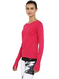 Ap'pulse Women's Solid Slim Fit Tshirt (AP-WN-RN-LS-THUMBOPEN-415_Dark Pink X-Large)-thumb1