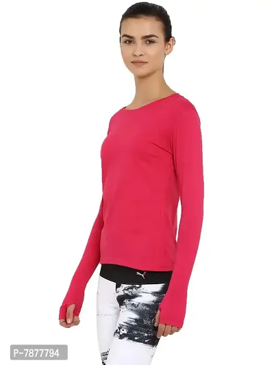 Ap'pulse Women's Solid Slim Fit Tshirt (AP-WN-RN-LS-THUMBOPEN-415_Dark Pink X-Large)-thumb2