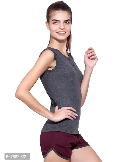 Ap'pulse Women's Sleeveless Henley Tshirt Charcoal-thumb3