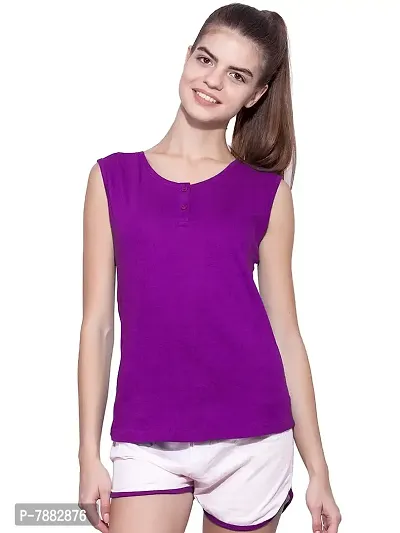 Ap'pulse Women's Sleeveless Henley Tshirt Lilac