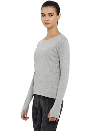 Ap'pulse Women's Solid Slim Fit Tshirt (AP-WN-RN-LS-THUMBOPEN-408_Grey Melange X-Large)-thumb2