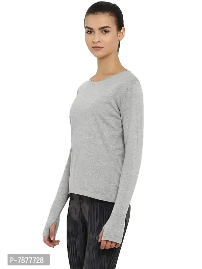 Ap'pulse Women's Solid Slim Fit Tshirt (AP-WN-RN-LS-THUMBOPEN-408_Grey Melange X-Large)-thumb3