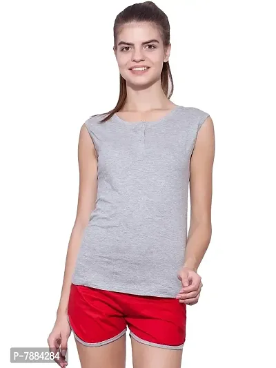 Ap'pulse Women's Sleeveless Henley Tshirt Grey Melange-thumb1