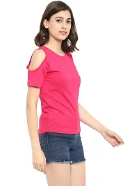 Ap'pulse Women's Solid Regular Fit T-Shirt (AP-WN-RN-SS-COLDSHLDR-T-437_Dark Pink X-Large)-thumb3