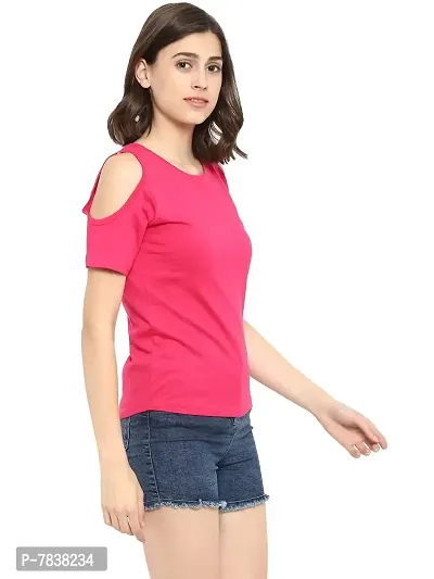 Ap'pulse Women's Solid Regular Fit T-Shirt (AP-WN-RN-SS-COLDSHLDR-T-437_Dark Pink X-Large)-thumb4