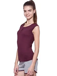 Ap'pulse Women's Sleeveless Henley Tshirt Maroon-thumb2