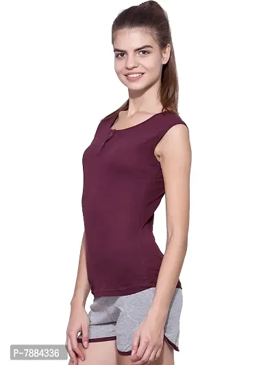 Ap'pulse Women's Sleeveless Henley Tshirt Maroon-thumb3