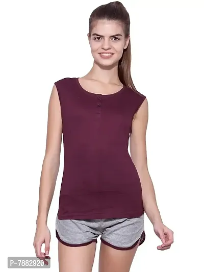 Ap'pulse Women's Sleeveless Henley Tshirt Maroon-thumb1