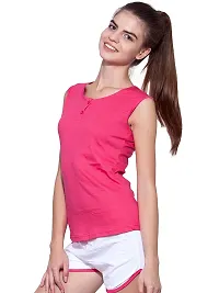 Ap'pulse Women's Sleeveless Henley Tshirt Dark Pink-thumb2