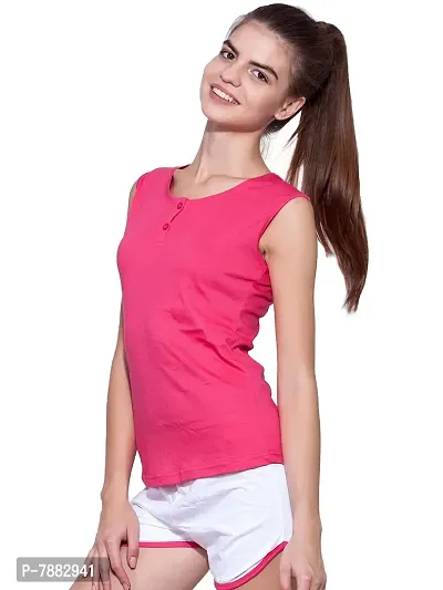 Ap'pulse Women's Sleeveless Henley Tshirt Dark Pink-thumb3