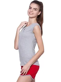 Ap'pulse Women's Sleeveless Henley Tshirt Grey Melange-thumb3